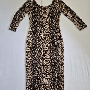 Leopard Print Bodycon Midi Dress - Black and Tan